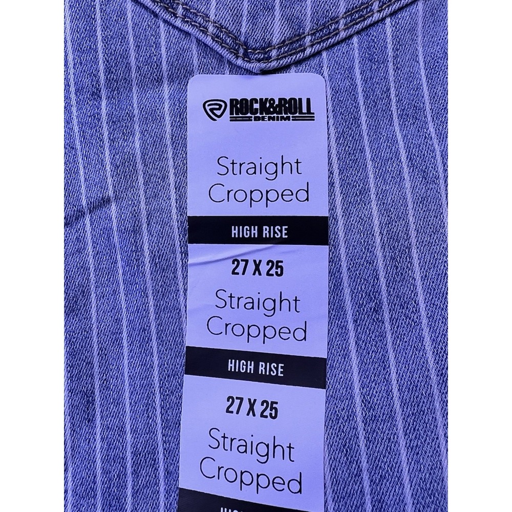 Rock & Roll‎ Jeans Women's 27x25 Straight Cropped Blue Pinstriped Stretch NWT - Picture 2 of 15